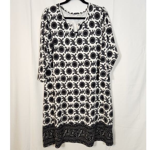 Liz Claiborne Large $74 Black Medallion Paisley Knit Dress Boho Chic - Picture 1 of 9